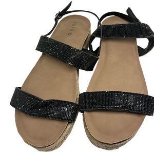 Torrid Black Glitter Strappy Espadrille Summer Sandals Size 10